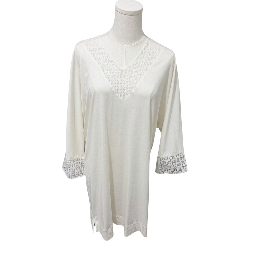 HANRO Deluxe Mercerized Cotton Nightgown Soft Ivory Size Small Luxury Loungewear
